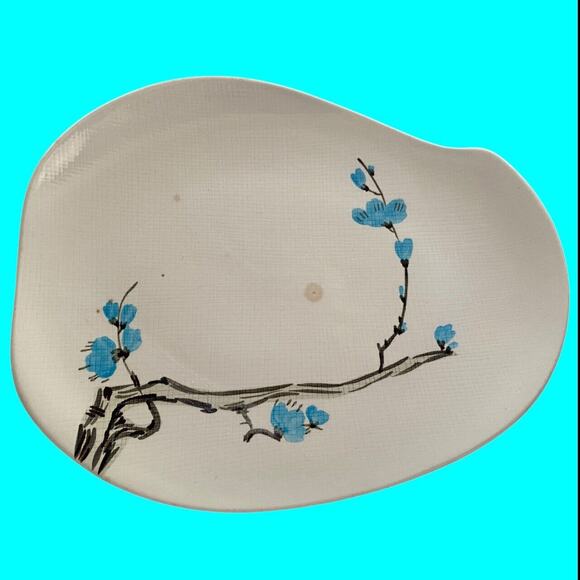 Redwing Handpainted Pottery 15” Platter Dogwood Blue Flowers Asymmetrical READ - Picture 2 of 7